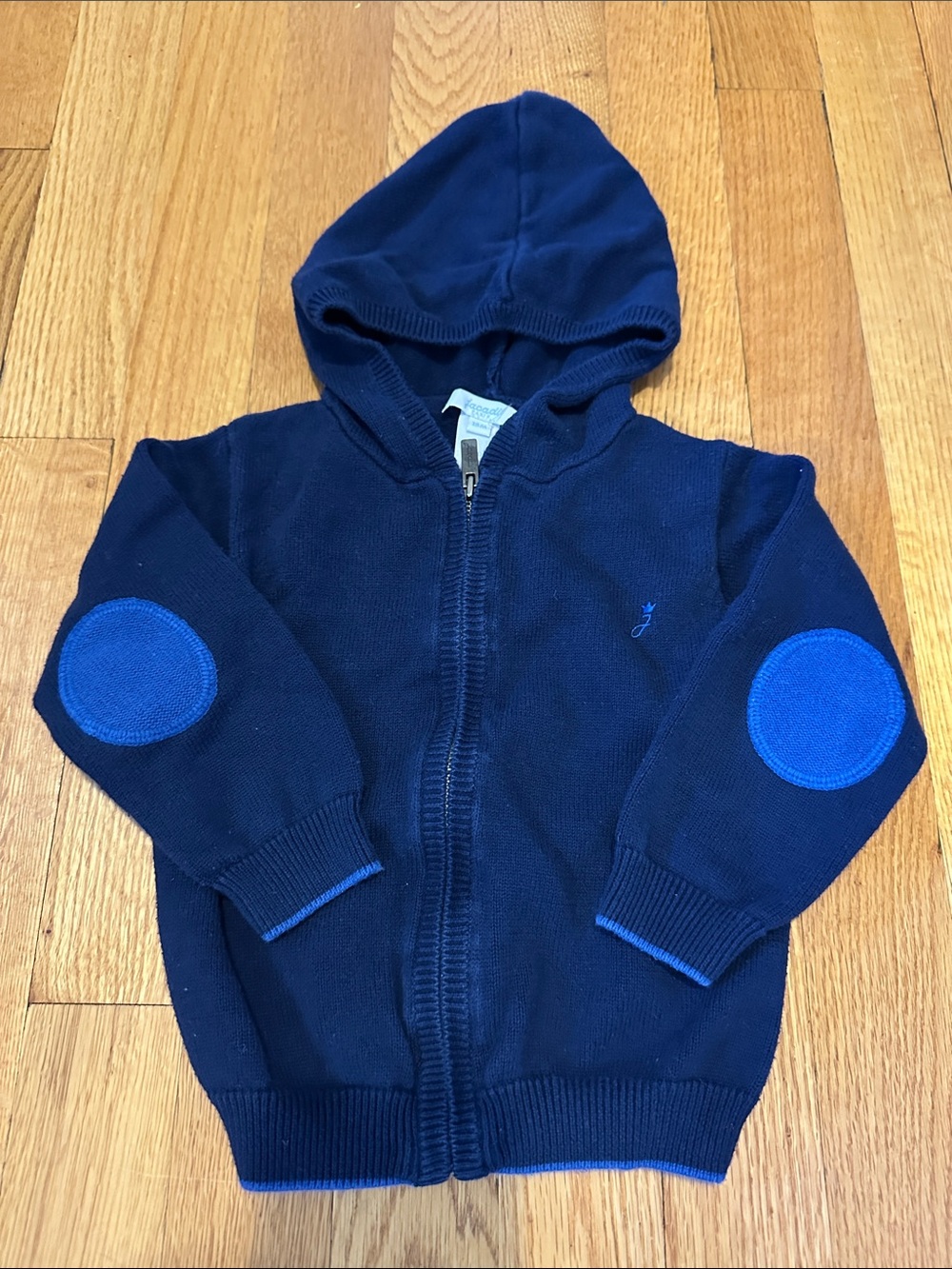 Jacadi Navy Hoodie with Royal Blue Elbow Patches, 18 months